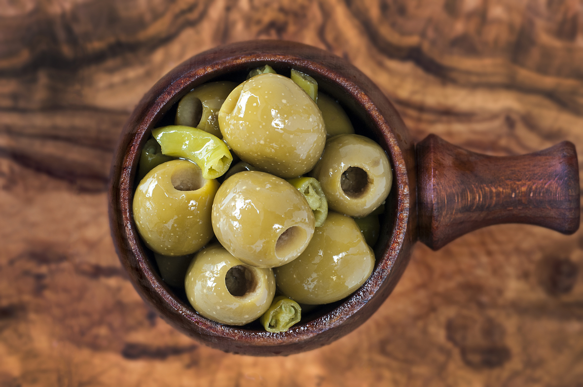 Pitted Spanish Gordal Olives infused with Green Chilli Pitted Spanish Gordal Olives infused with Green Chilli